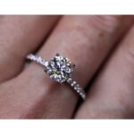 Moissanite Engagement in Sterling Silver Egagement Ring, Charles & Colvard Wedding ring band, Engagement moissanite ring