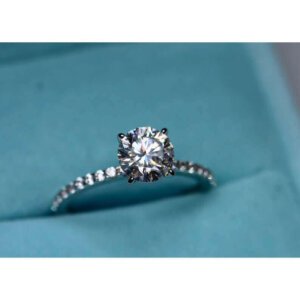 Moissanite Engagement in Sterling Silver Engagement Ring