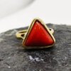 Natural Certified Triangle Red Coral (Moonga) Handmade Ring