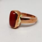 Natural red coral cylindrical shape (moonga) gemstone copper ring