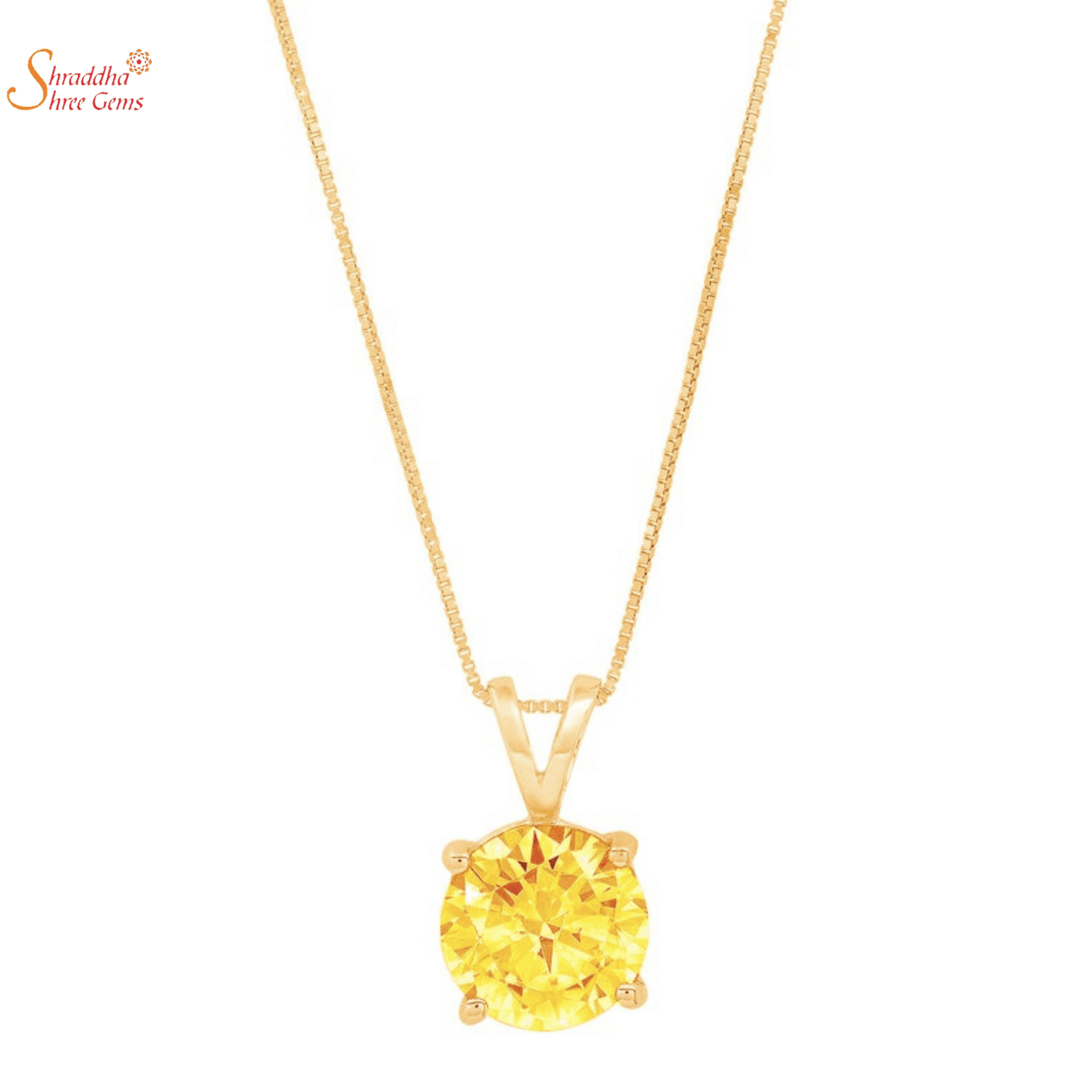 Round Shape Citrine Stone Pendant In 