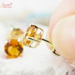 Glossy natural and certified citrine earring tops in sterling silver