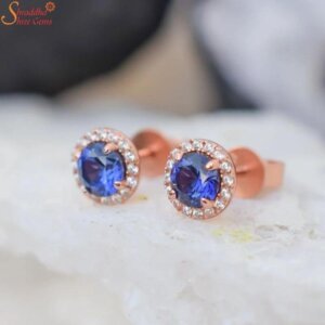 Lab Grown Blue Sapphire Studs, Bridal Earrings