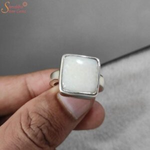 Natural Square Shape Opal Silver Ring