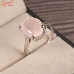 Oval Shape Rose Quartz Silver Ring, Love Stone Ring