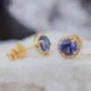 round shape blue sapphire gemstone studs