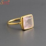 square cut rose quartz ring