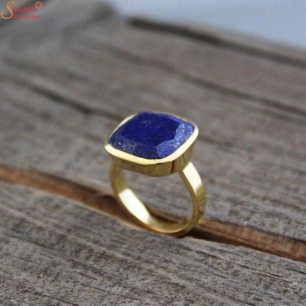 cushion shape lapis lazuli gemstone ring