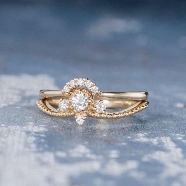 unique moissanite diamond engagement ring set