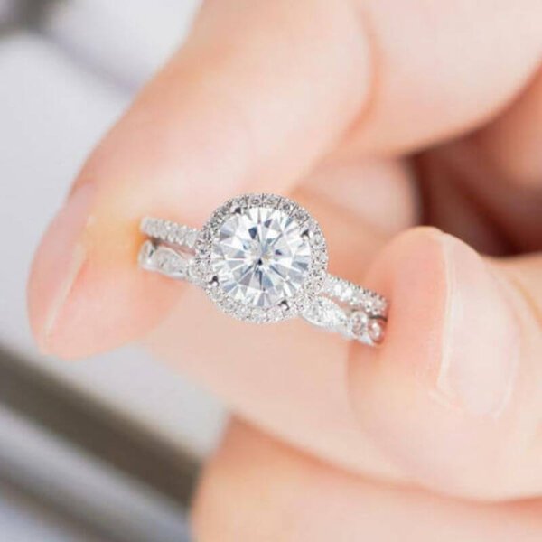antique moissanite diamond bridal ring set