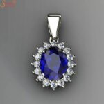certified blue sapphire gemstone pendant with moissanite diamond