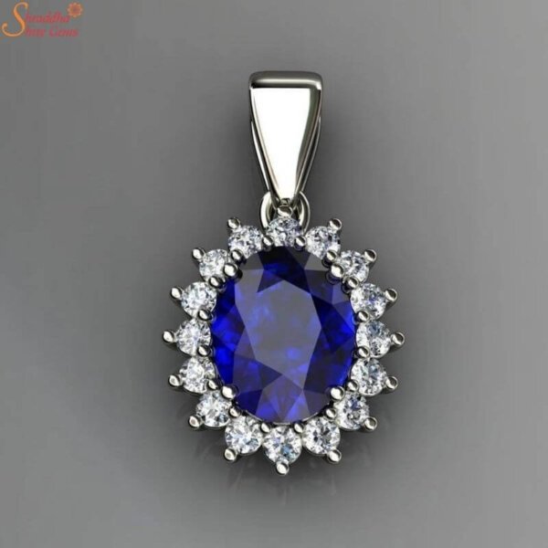 certified blue sapphire gemstone pendant with moissanite diamond