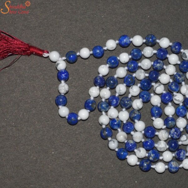 howlite and lapis lazuli gemstone beads mala