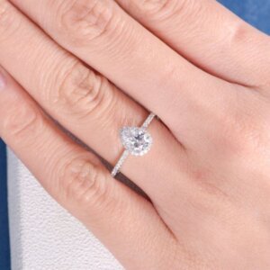 Pear Cut Moissanite Engagement Ring, 14k White Gold Ring