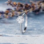 round moissanite diamond solitaire silver ring