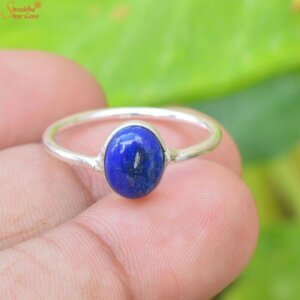 Natural Round Shape Lapis Lazuli Ring, Blue Stone Ring