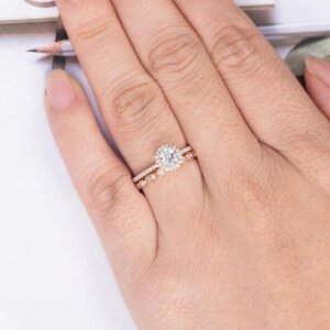 Round Shape Moissanite Engagement Ring Set, Bridal Set