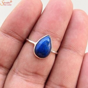 Round Lapis Lazuli Coin Shaped Gemstone Sterling Silver Yellow or Rose Gold Filled Wire Wrapped Ring Custom made to size 4-14 