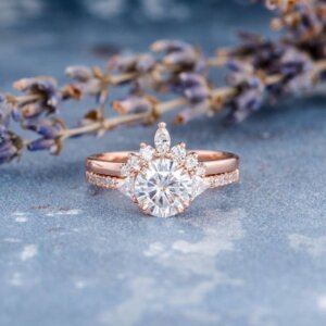 Unique Moissanite Diamond Engagement Ring Set, Prom
