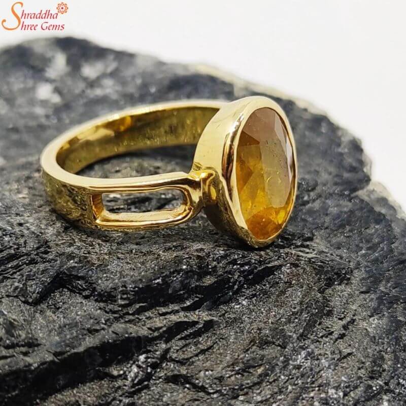 Skyjewels 6 Ct Yellow Sapphire (Pukhraj) Astrological Ring In Panchdhatu Metal, Oval Cut, Adjustable Size - View #11