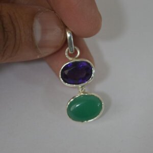 Amethyst and Green Onyx Gemstone Pendant, Two Stone Pendant