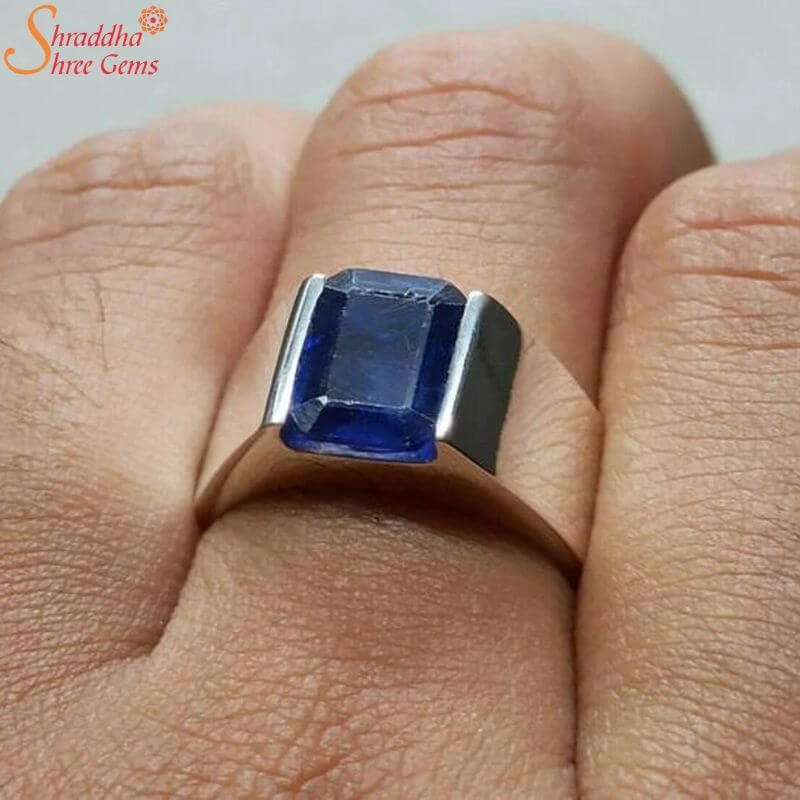 Natural Blue Sapphire Men Ring, Neelam Stone Ring