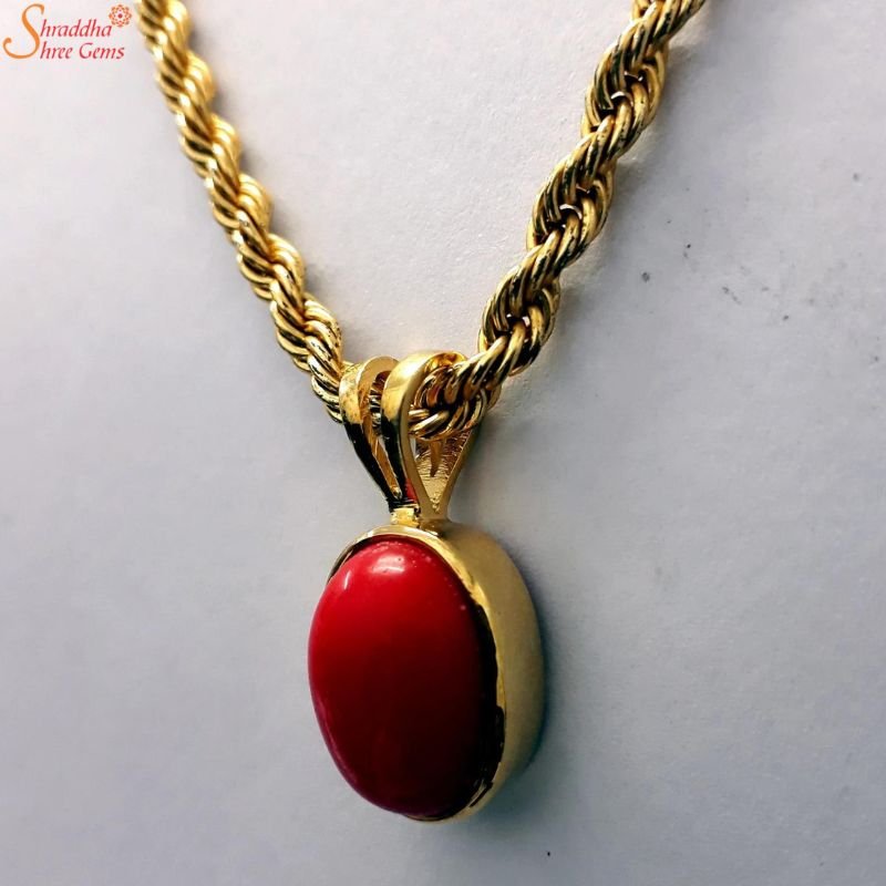 Certified Oval Coral Gemstone Pendant