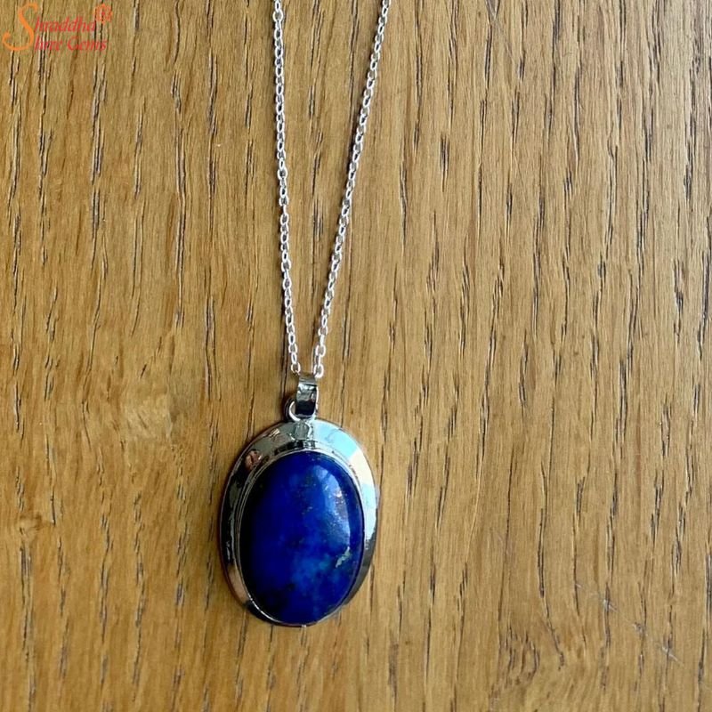 Oval Lapis Lazuli Pendant, Handmade Silver Pendant