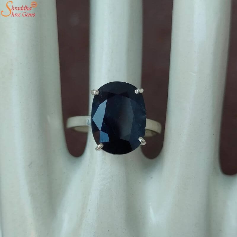 Natural Blue Sapphire Gemstone Silver Ring, Neelam Ring