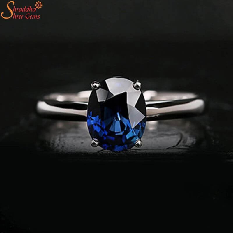 Natural Blue Sapphire Birthstone Ring, Solitaire Ring