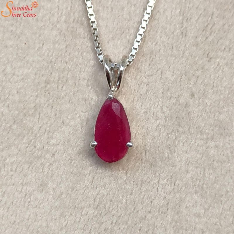 Pear Shape Ruby Gemstone Pendant, Certified Manik Necklace