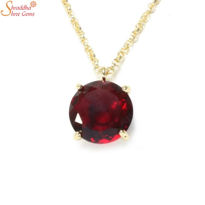 Round Shape Red Garnet Gemstone Necklace, January Pendant