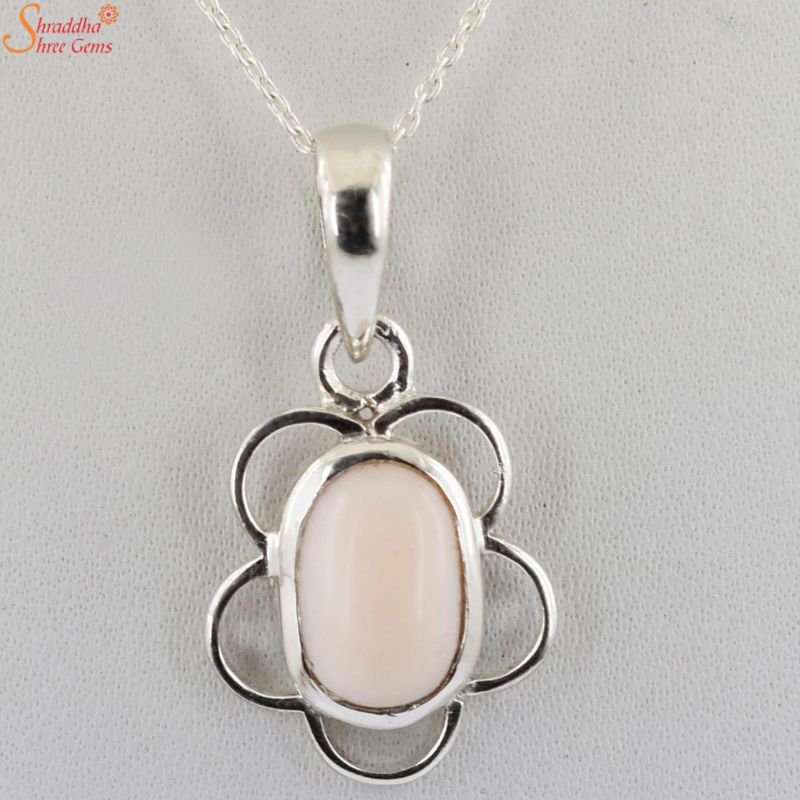 White Coral Pendant, White Munga Gemstone Necklace