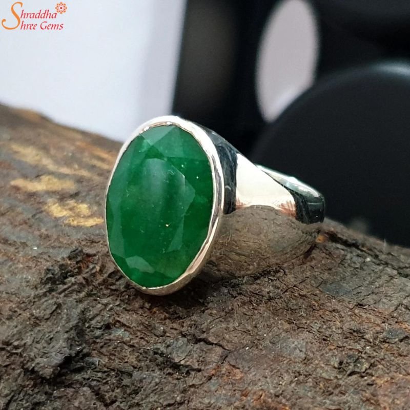 Oval Emerald Ring, Natural Panna Gemstone Ring