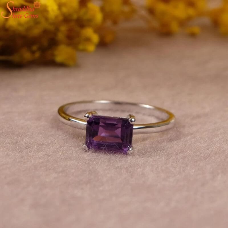 Octagon Cut Amethyst Ring, Promise Ring