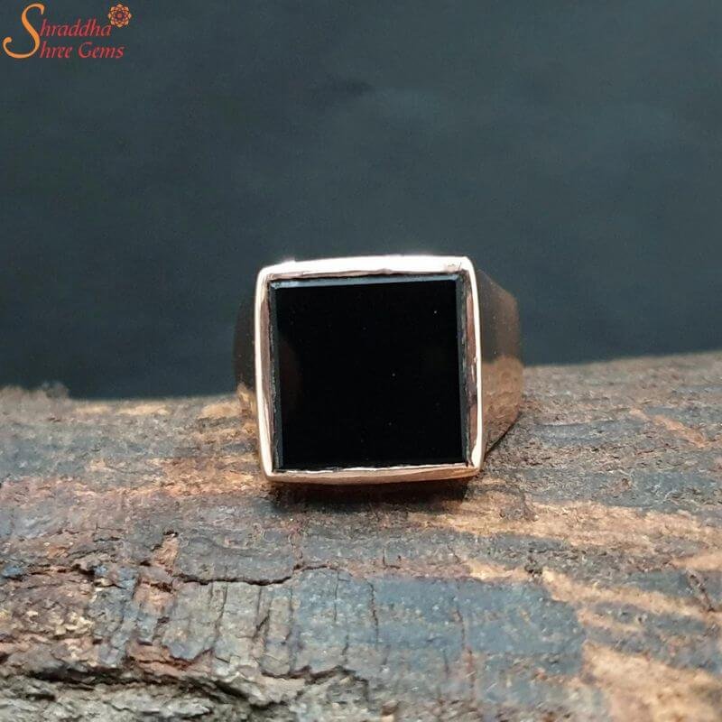 Black Onyx Ring For Men, Black Stone Silver Ring