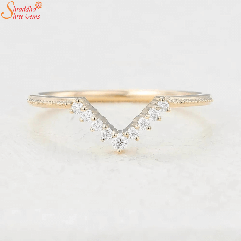 Curved Wedding Band, Moissanite Band