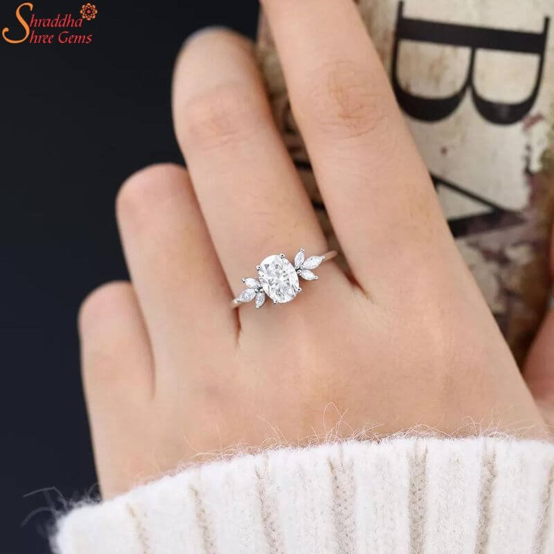 Oval And Marquise Moissanite Diamond Engagement Ring