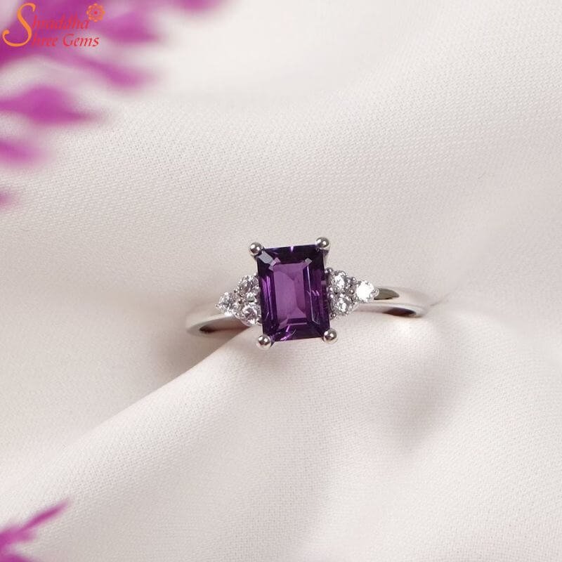 Natural Amethyst Engagement Ring, February Birthstone Ring