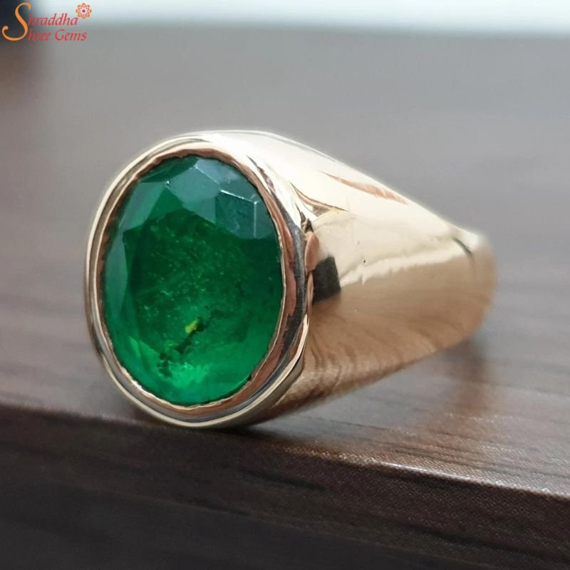 Green Emerald Gemstone Ring, Oval Panna Ring