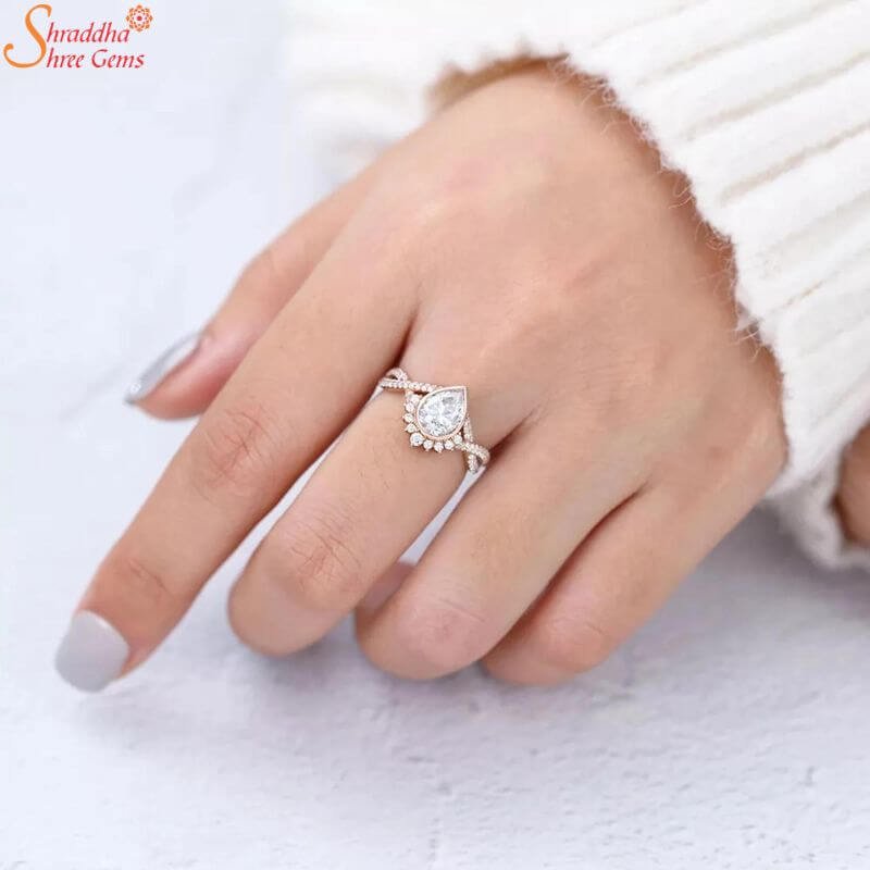 Pear Moissanite Diamond Engagement Ring