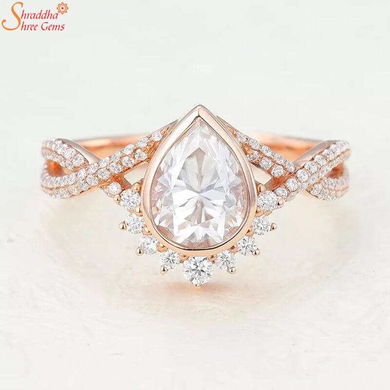 Pear Moissanite Diamond Engagement Ring