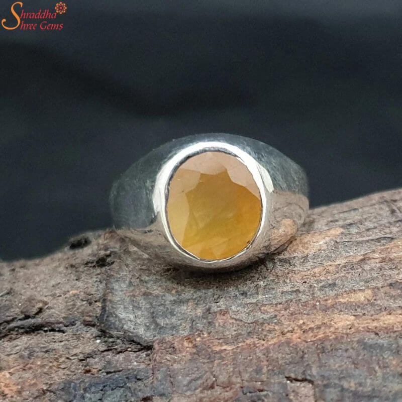 Yellow Sapphire Ring, Sterling Silver Ring