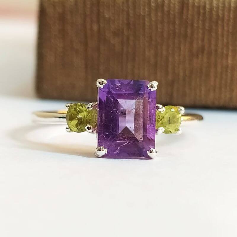 Unique Amethyst Engagement Sterling Silver Ring