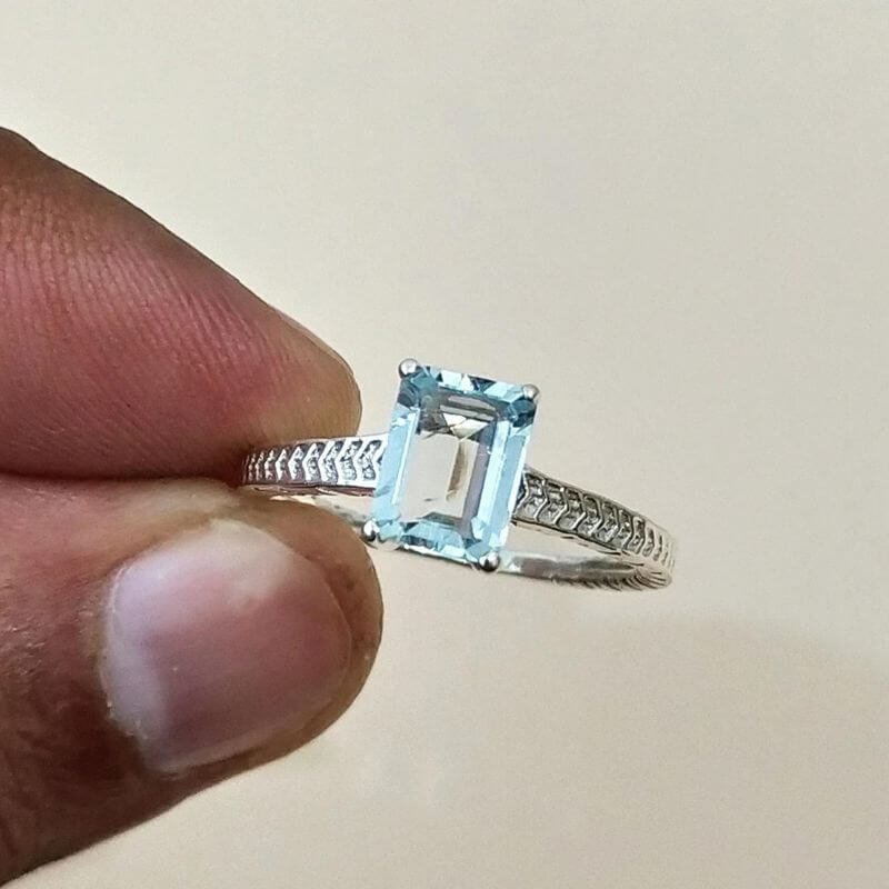 Natural Aquamarine Gemstone Sterling Silver Ring