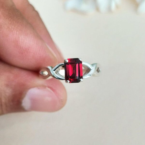 certified red garnet silver ring