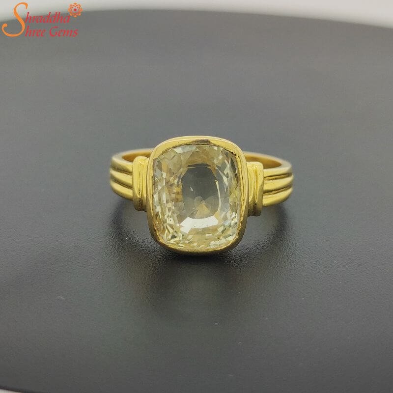 Certified Ceylon Yellow Sapphire Gemstone Ring, Pukhraj Stone Ring