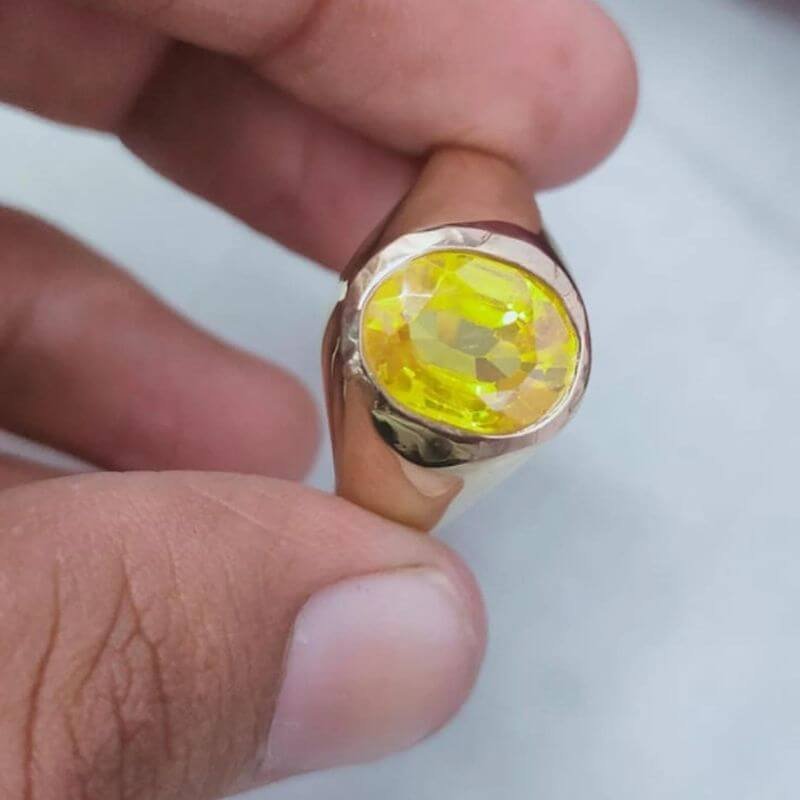 Natural Ceylon Yellow Sapphire Ring, Pukhraj Gemstone Ring