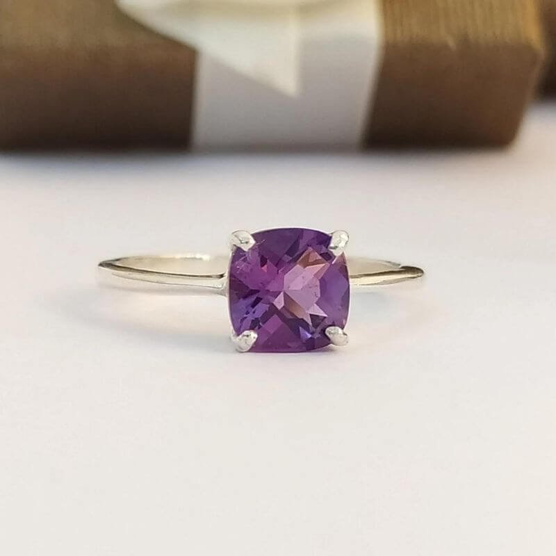 Natural Amethyst Silver Ring, February Birthstone Ring