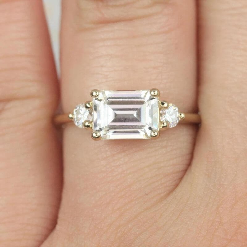 Emerald Cut Moissanite Diamond Engagement Ring